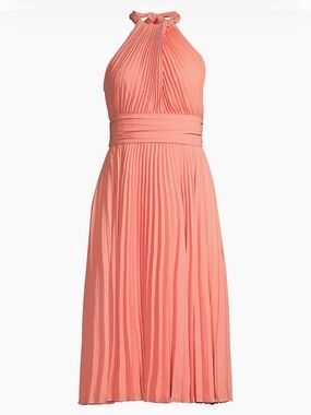 Ungaro Fever Coral Pleated Halter Midi Dress